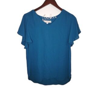 Loft Teal Flutter Sleeve Top Size XS